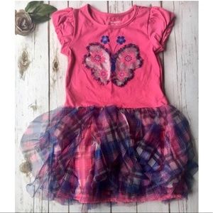 NANNETTE Girls 4T Butterfly Plaid Ruffle Dress Pink Blue Spring Summer